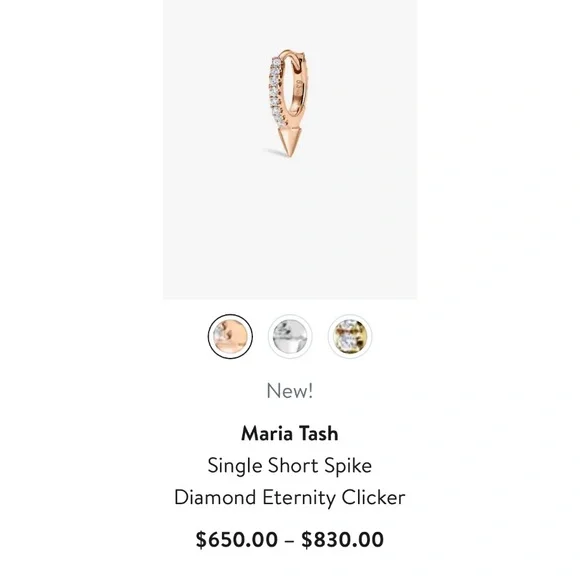 MARIA TASH Diamond Short Spike Hoop Eternity Huggie Earring 6.5mm 18K Rose Gold - Picture 13 of 13